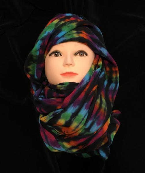 Rainbow and Black Strata Light Rayon Circular Scarf picture