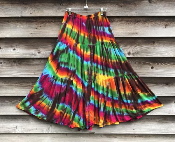 SIZE SMALL Rainbow And Brown Strata Light Rayon Gypsy Skirt picture