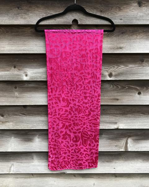 Large Floral Etched Solid Deep Rose Devore Scarf