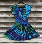 SIZE XL Blues and Black Spiral Twisted Front Dress