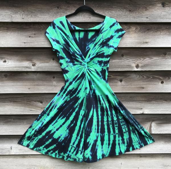 SIZE SMALL Emerald and Black Spiral Twisted-Front Dress