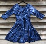 SIZE XL 2-Tone Indigo Spiral Twisted Front 3/4 Sleeve Dress