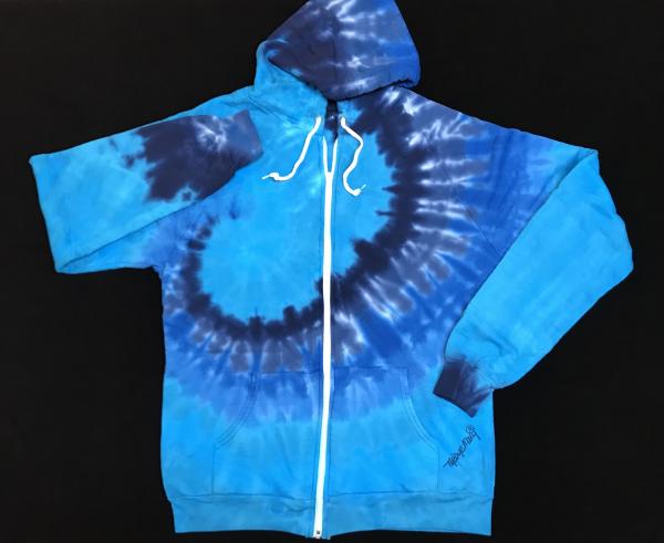 Size Medium Multi-Blue Spiral Adult Fleece Zip-Front Hoodie picture