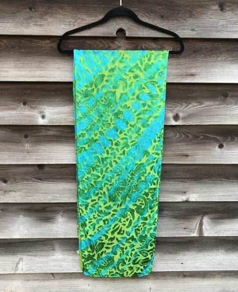 Large Floral Etched Turquoise and Green Accordion Devore Scarf