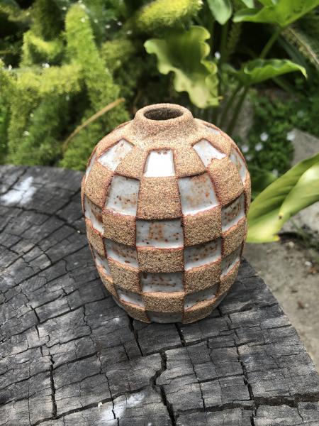 Rustic Carved Checkered Bud Vase - MADE TO ORDER picture