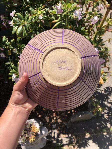 Carved Purple Ceramic Fruit Bowl picture