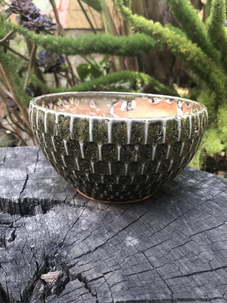 Large Carved Green Pottery Bowl