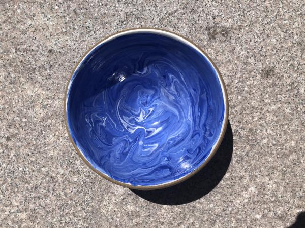 Carved Blue Ceramic Fruit Bowl picture