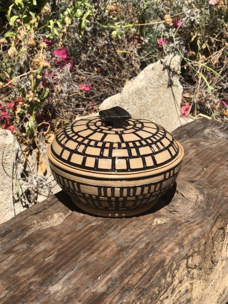 Black Carved Serving Bowl w/ Lid picture