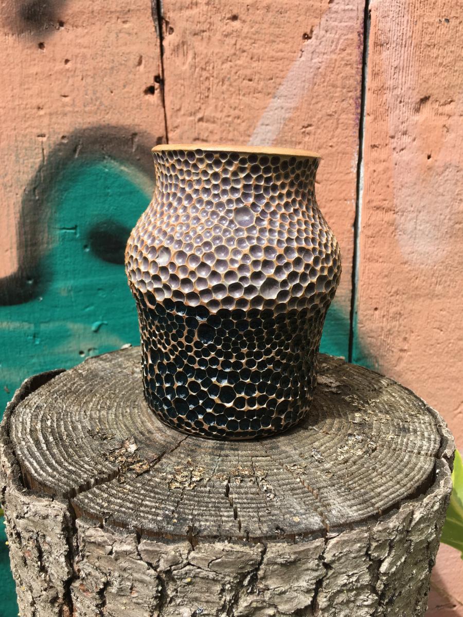 Decorative Purple Ceramic Vase with Carved Craters picture