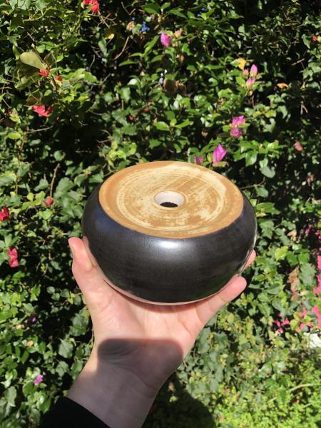Black & Yellow Ceramic Bud Vase Moon Jar picture