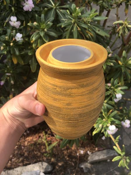 Yellow & Brown Ceramic Fermentation Jar Vase picture