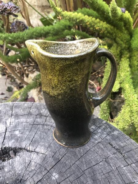 Tall Darted Ceramic Green Pitcher w/ Unique Glaze Reaction picture