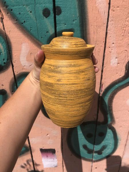 Yellow & Brown Ceramic Fermentation Jar Vase picture