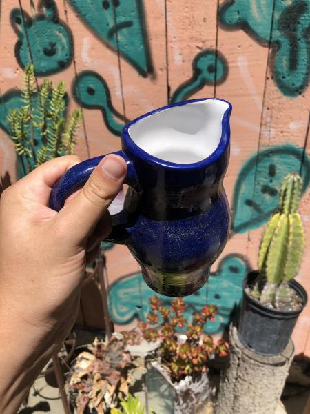 Blue Pitcher w/ Orange Speckles & White Interior picture