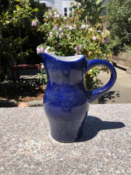 Blue Pitcher w/ Orange Speckles & White Interior picture