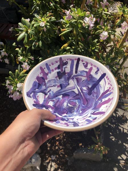 Carved Purple Ceramic Fruit Bowl picture