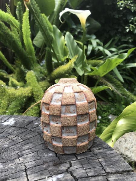 Rustic Carved Checkered Bud Vase - MADE TO ORDER picture