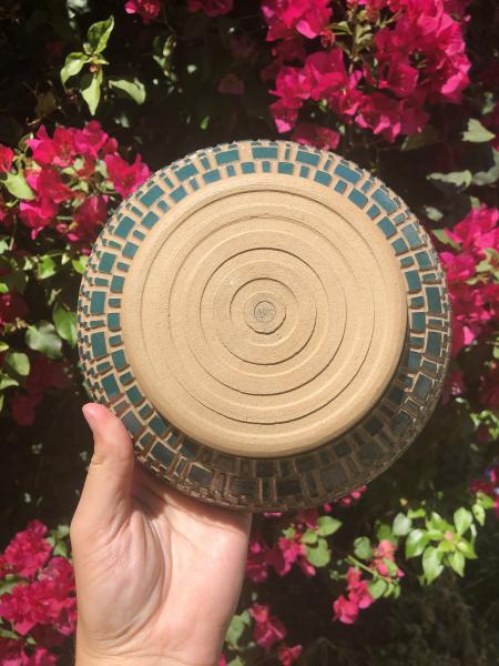 Short Blue Carved Serving Bowl picture