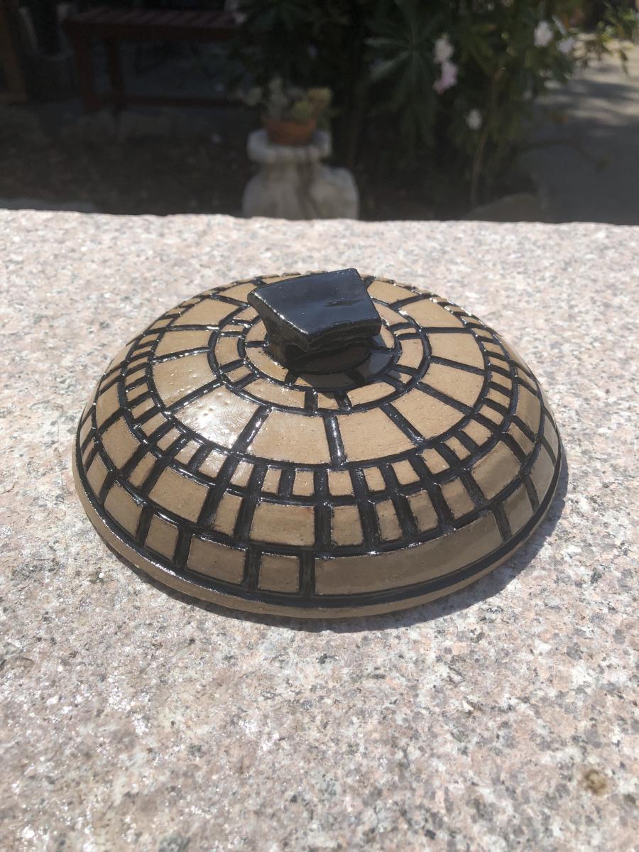 Black Carved Serving Bowl w/ Lid picture