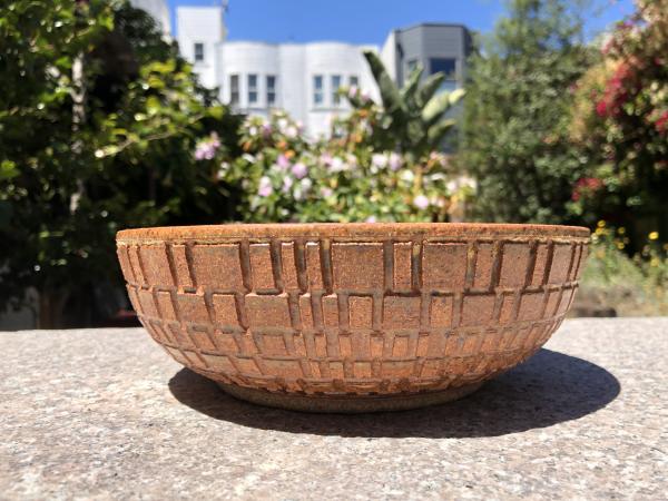 Carved Brown & Yellow Serving Bowl picture