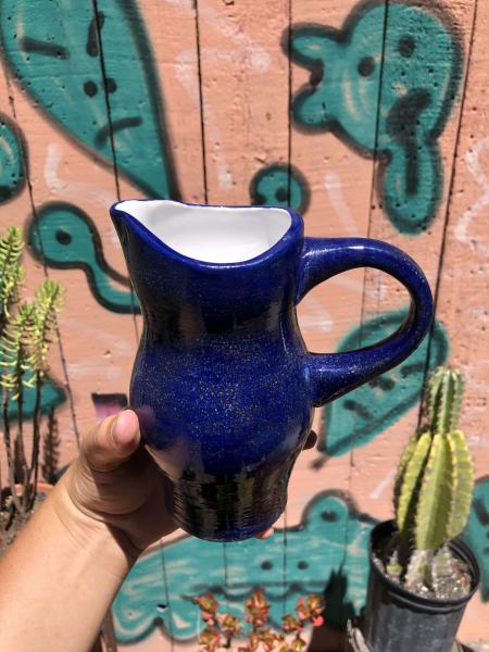 Blue Pitcher w/ Orange Speckles & White Interior