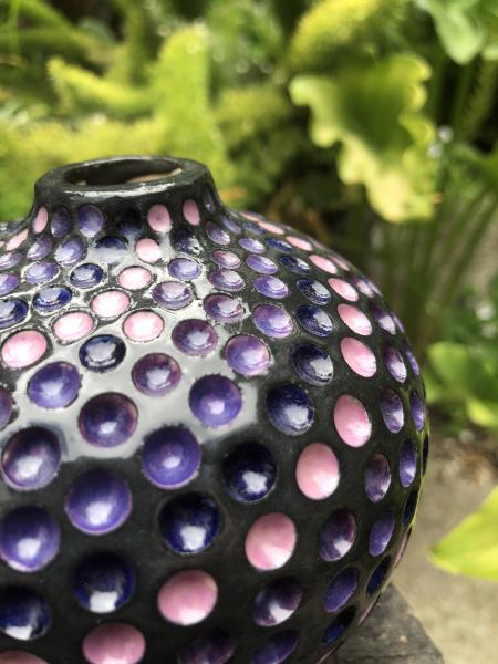 Purple & Black Spiral Carved Ceramic Bud Vase picture