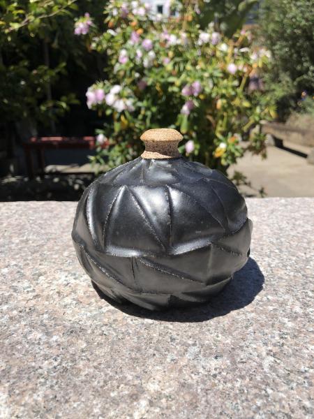Rustic Black Carved Ceramic Bud Vase picture