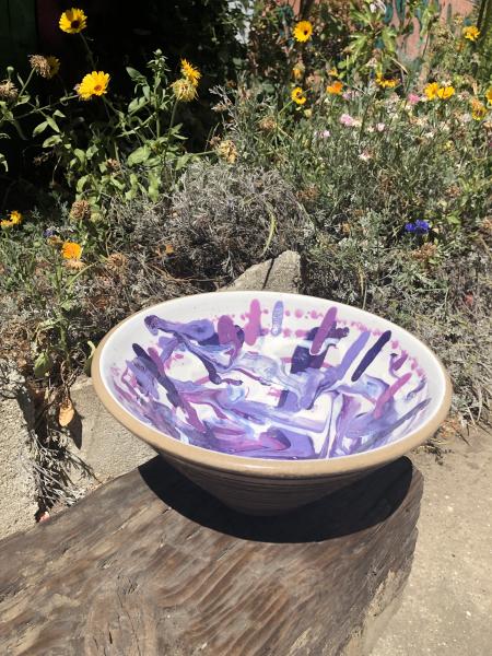 Carved Purple Ceramic Fruit Bowl picture