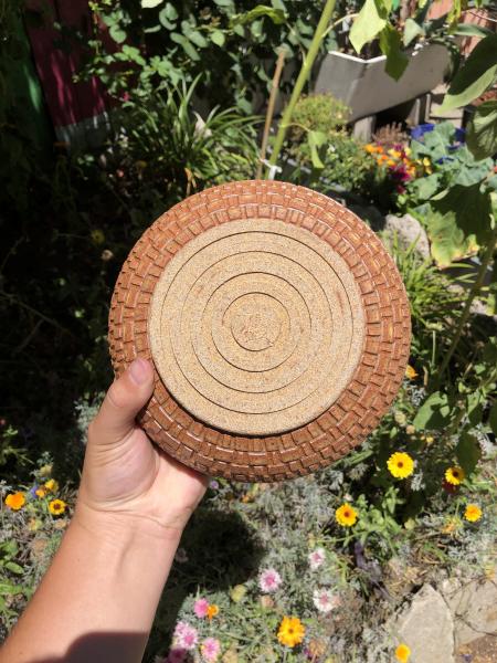 Carved Brown & Yellow Serving Bowl picture