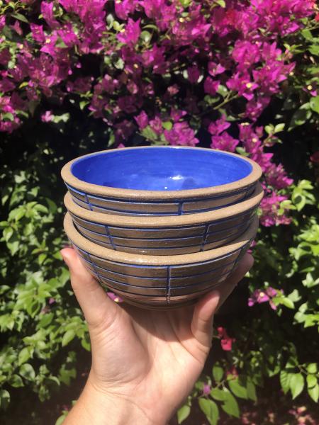 Blue Carved Ceramic Bowl Set picture