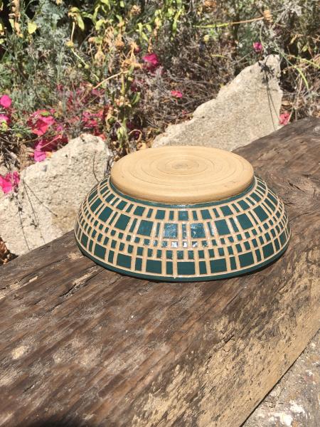 Short Blue Carved Serving Bowl