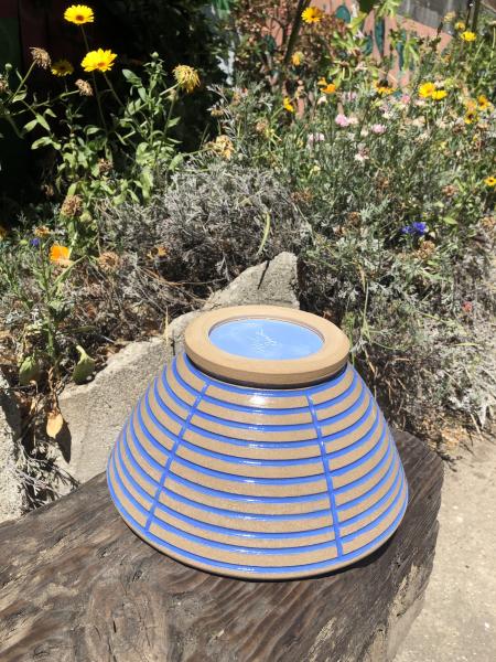 Carved Blue Ceramic Fruit Bowl picture