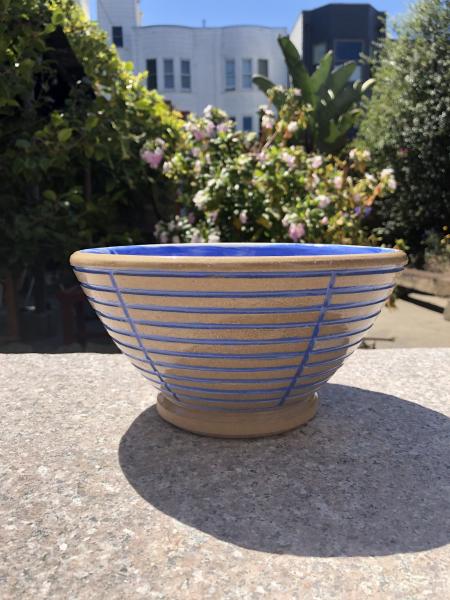 Carved Blue Ceramic Fruit Bowl picture