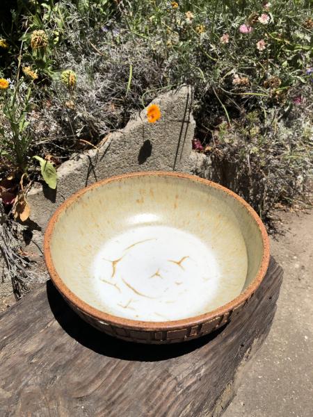 Carved Brown & Yellow Serving Bowl picture