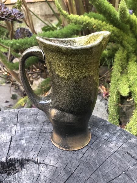 Tall Darted Ceramic Green Pitcher w/ Unique Glaze Reaction picture
