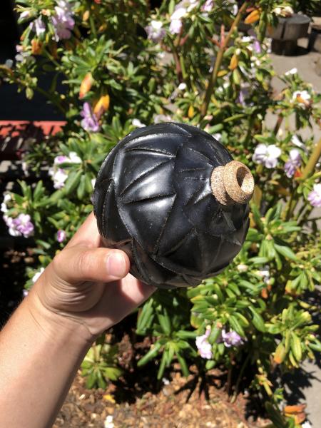 Rustic Black Carved Ceramic Bud Vase picture