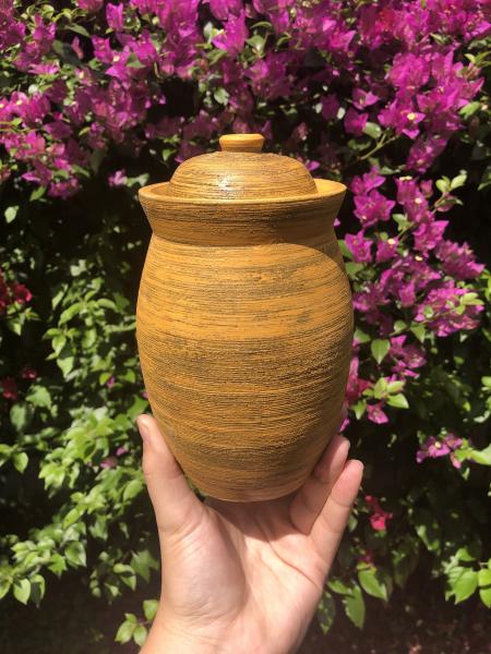 Yellow & Brown Ceramic Fermentation Jar Vase picture