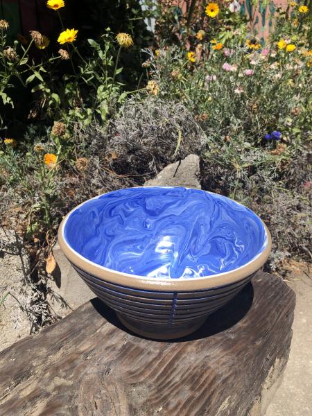 Carved Blue Ceramic Fruit Bowl picture