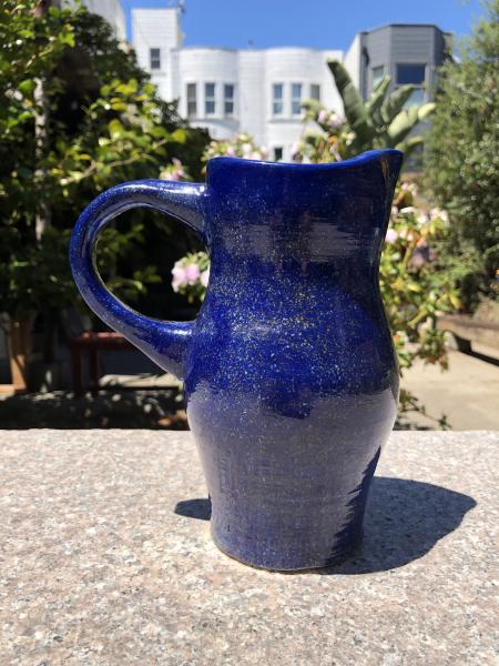 Blue Pitcher w/ Orange Speckles & White Interior picture