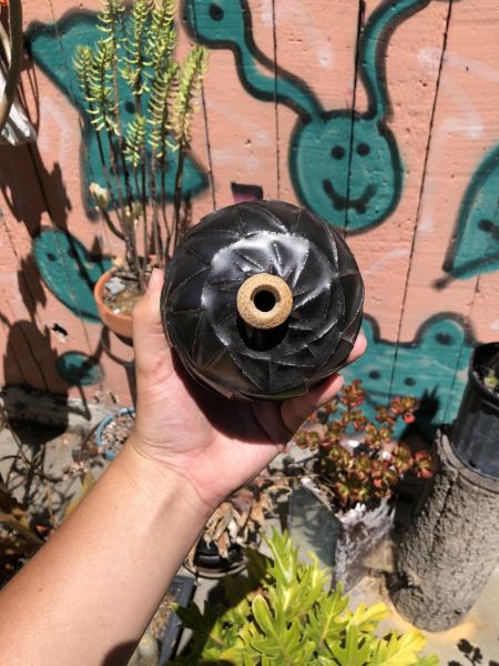 Rustic Black Carved Ceramic Bud Vase picture