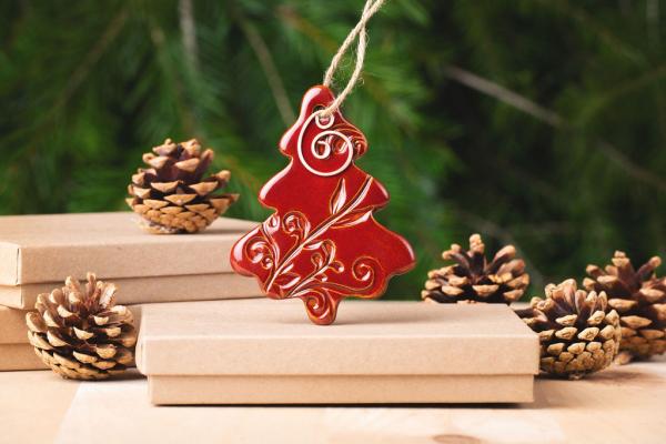 Tree Ornament with Gift Box and Gift Tag, Christmas Ornament, Pottery Ornament, Ceramic Ornament, Handcrafted Ornament picture