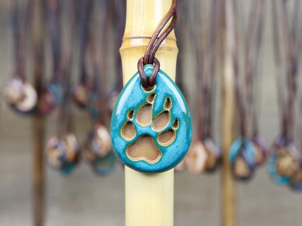 Wolf Paw Pendant with Gift Box and Gift Tag, Pottery Pendant, Diffuser Pendant, Bohemian Necklace, Ceramic Jewelry picture