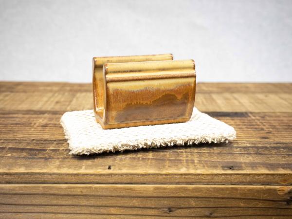 Pottery Sponge Holder, Tan Leather picture