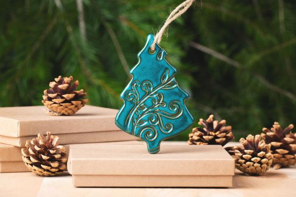 Tree Ornament with Gift Box and Gift Tag, Christmas Ornament, Pottery Ornament, Ceramic Ornament, Handcrafted Ornament picture