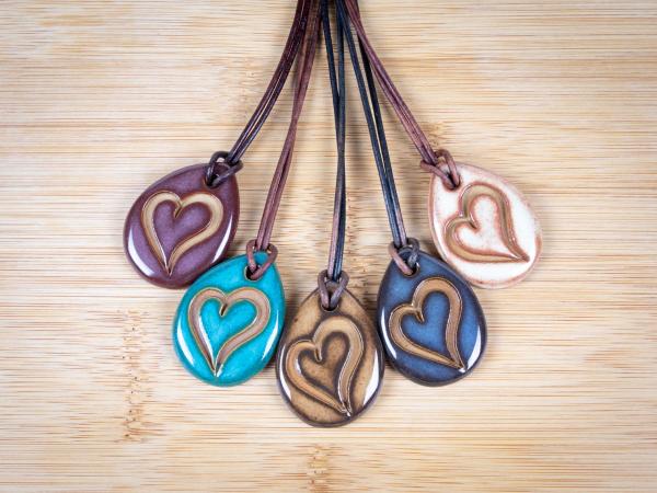 Heart Pendant with Gift Box and Gift Tag, Pottery Pendant, Diffuser Pendant, Bohemian Necklace, Ceramic Jewelry picture