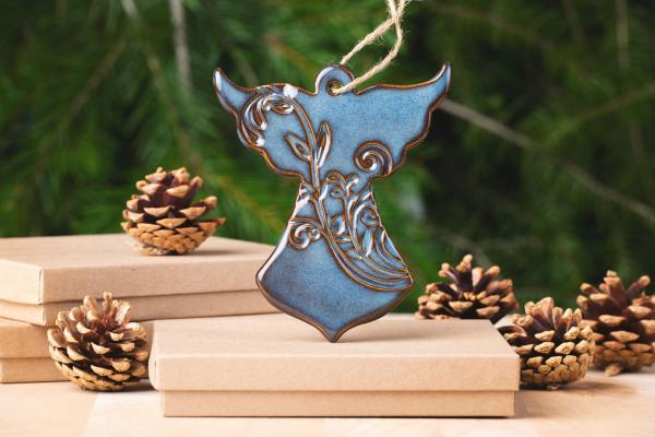 Angel Ornament with Gift Box and Gift Tag, Christmas Ornament, Pottery Ornament, Ceramic Ornament, Handcrafted Ornament