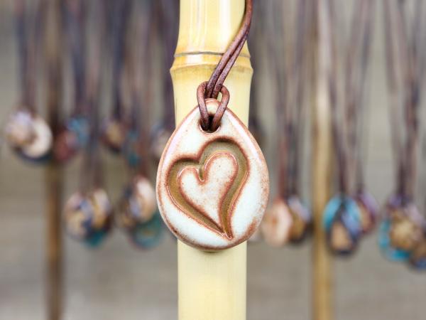 Heart Pendant with Gift Box and Gift Tag, Pottery Pendant, Diffuser Pendant, Bohemian Necklace, Ceramic Jewelry picture