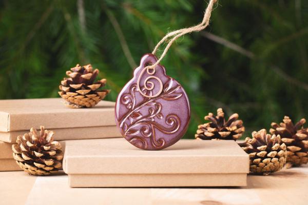 Ball Ornament with Gift Box and Gift Tag, Christmas Ornament, Pottery Ornament, Ceramic Ornament, Handcrafted Ornament
