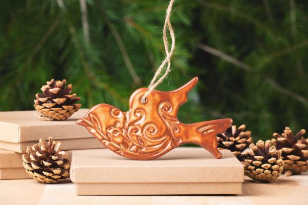 Dove Ornament with Gift Box and Gift Tag, Christmas Ornament, Pottery Ornament, Ceramic Ornament, Handcrafted Ornament picture